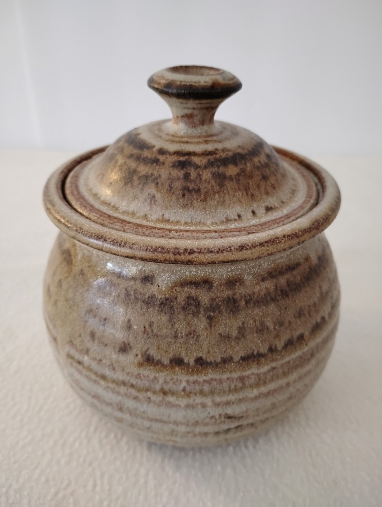 Uncommon Vintage Pottery Jar With Unique Style Lid.