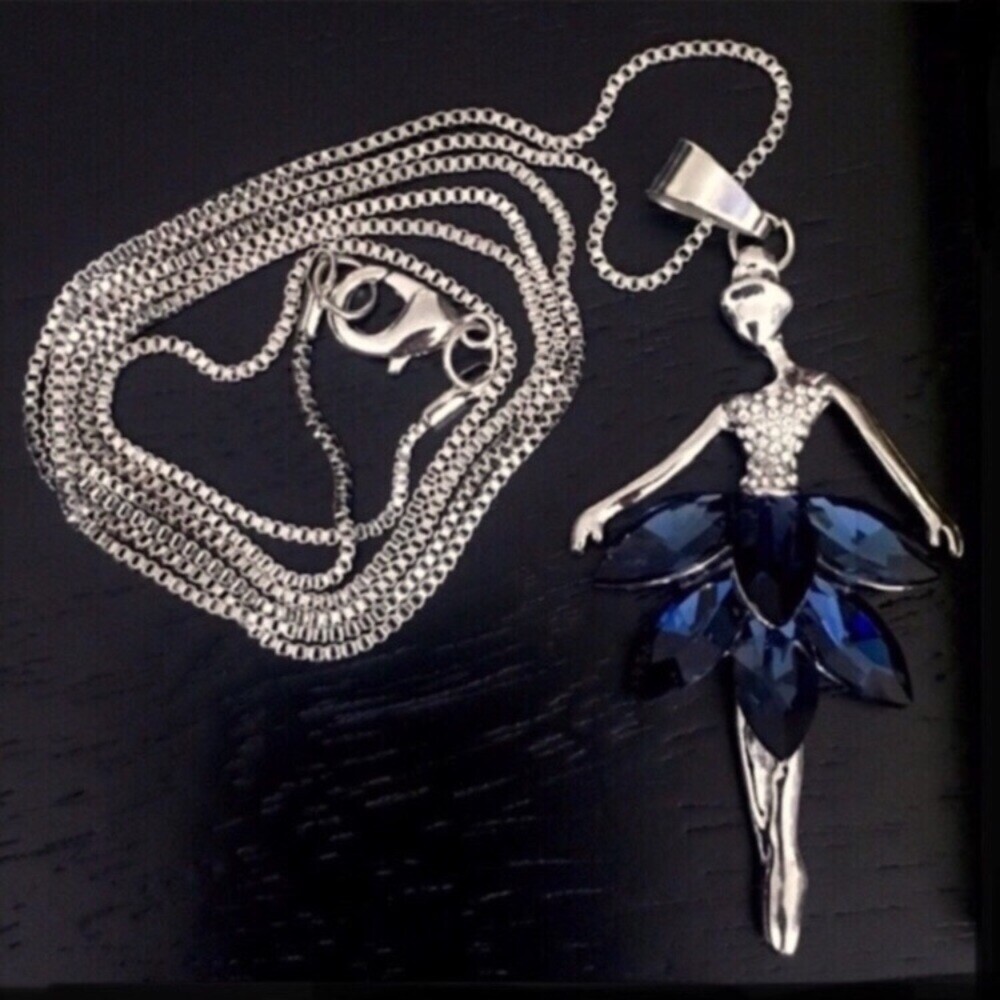 Crystal Ballet Dancer Long Pendant Necklace
