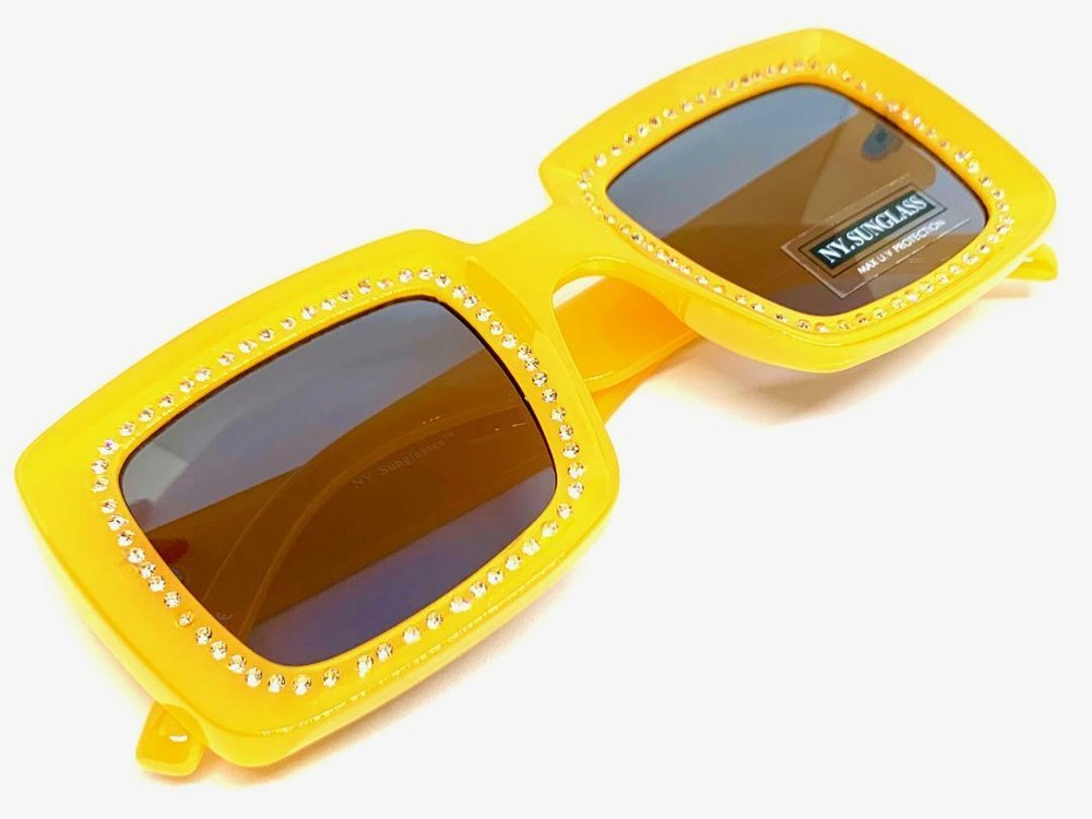 EXAGGERATED Classy Modern Retro Style SUNGLASSES Square Funky Bling Peach Frame