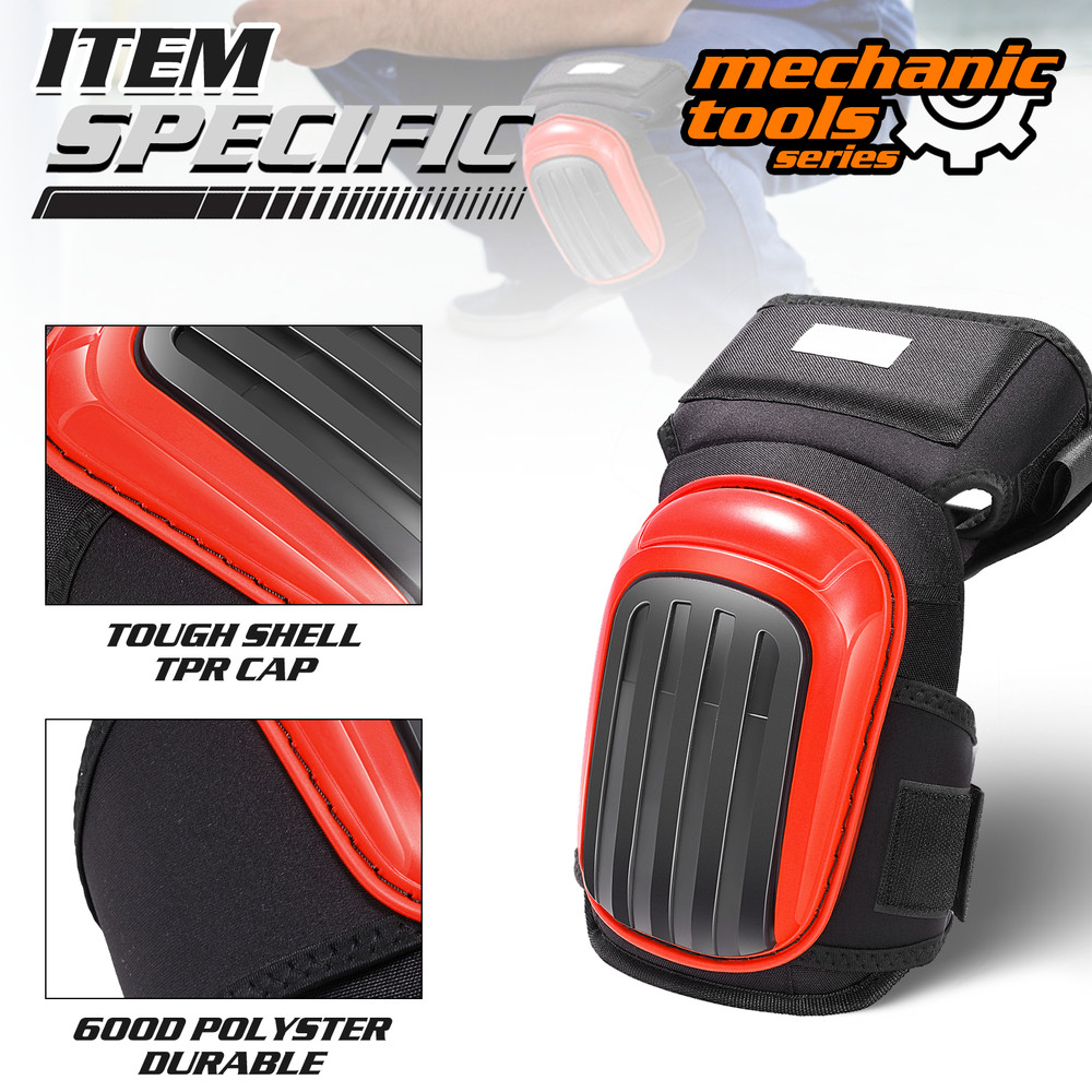 Pair Adjustable Strap Top Knee Pad Red 600D Polyester Mesh Hard Shell Protection