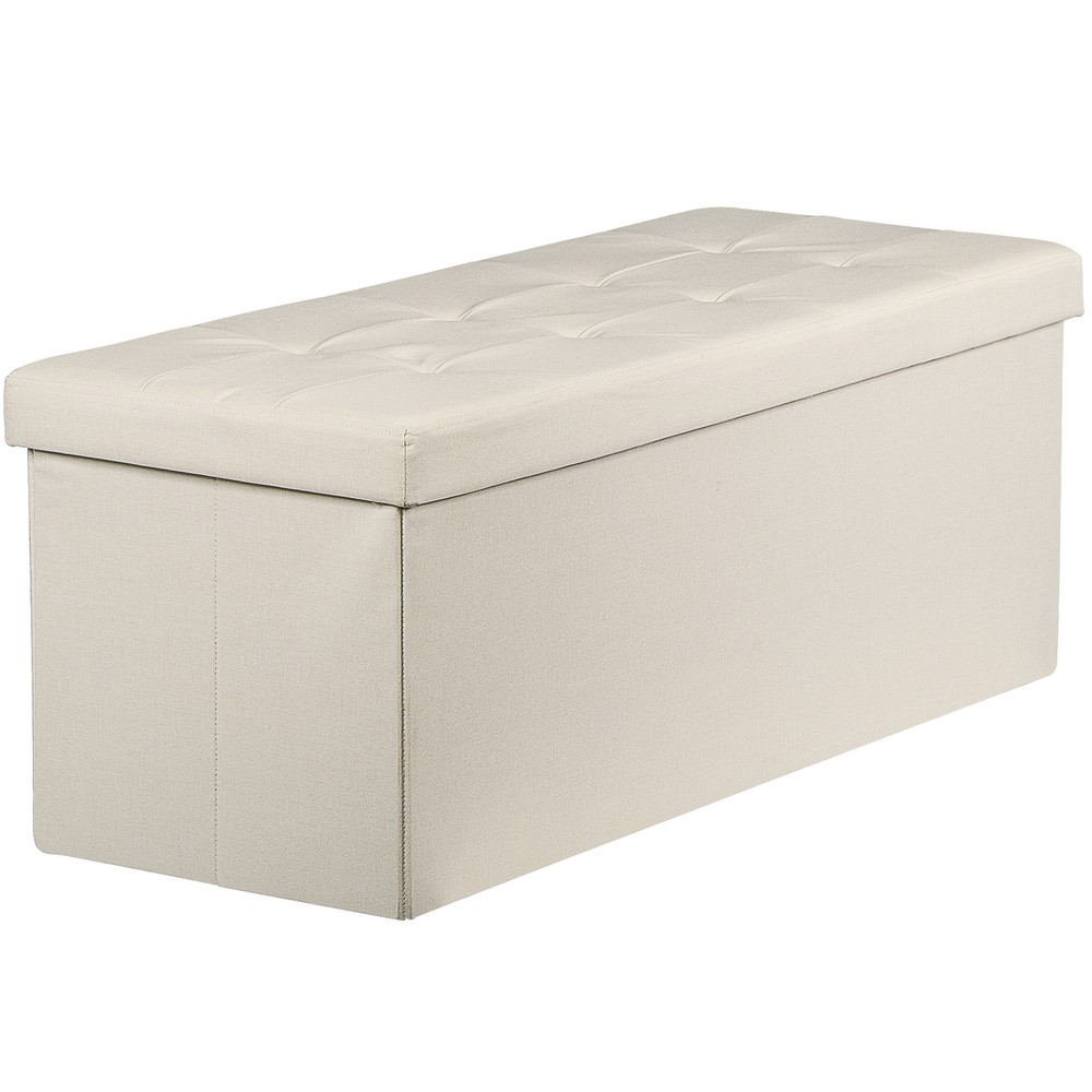 Durable 43" Storage Ottoman Bench Storage Stools Footrest Beige Footstools