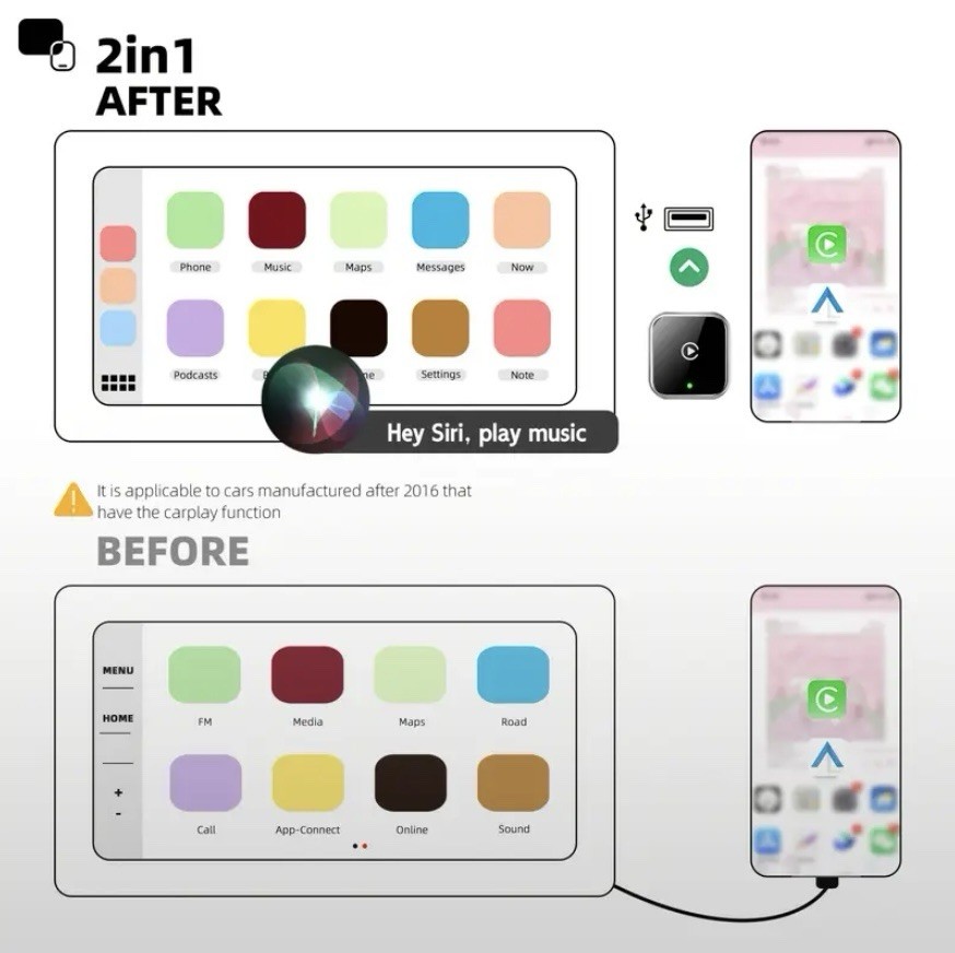 2026 Wireless Apple CarPlay/Android Auto Adapter Plug and Play