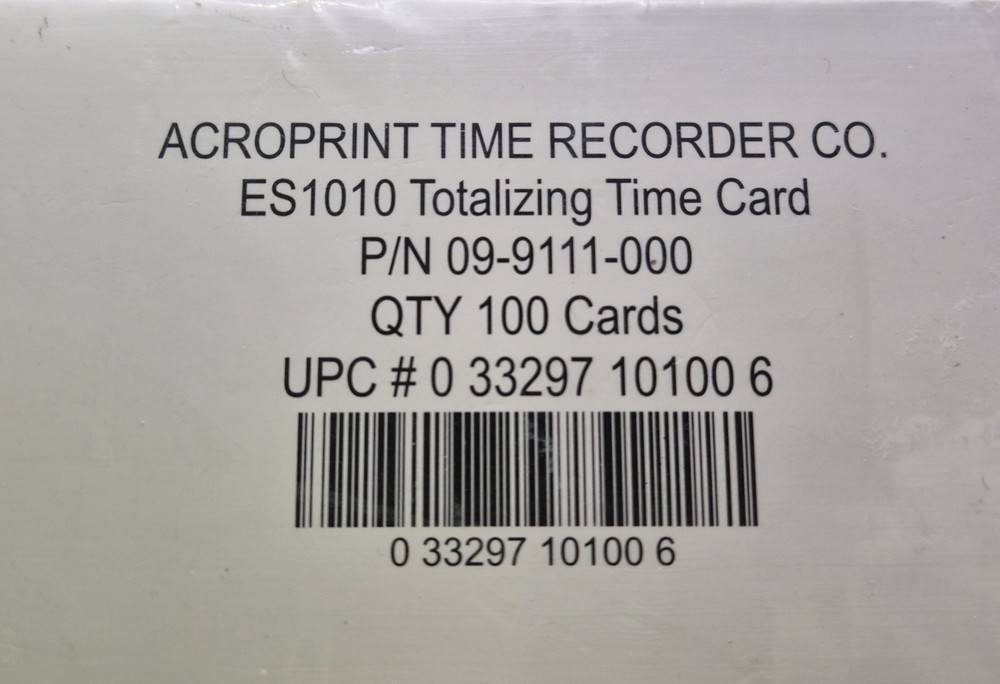 Acroprint Totalizing Time Card ES1010 100pcs NOB