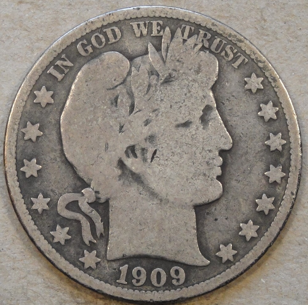 1909-S Barber Half Dollar 50c G+ As Pictured Bk3