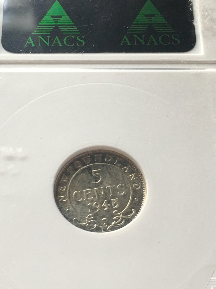 1945c ANACS Graded Newfoundland ¢5 Cent, **MS-65**