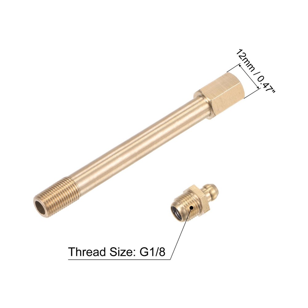 2Pcs Brass Straight Hydraulic Grease Accessories G1/8 Thread 110mm Length