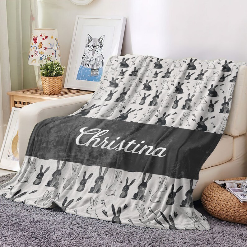 Bunny Lover Baby Blanket Personalized Custom Name Gift