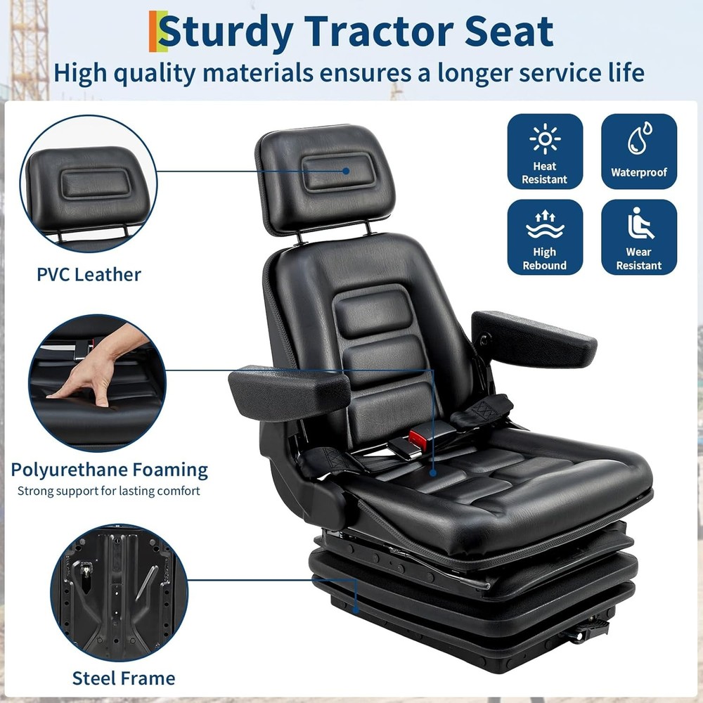 Adjustable Seat for Excavator & Skid Steer: Foldable Design with Slide Rails