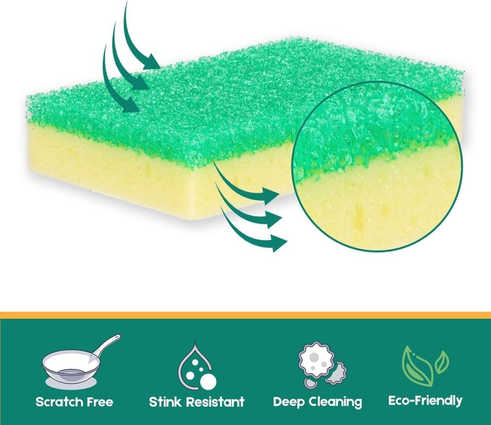 Scrub Sponge Dual-Sided Temperature-Responsive Non-Scratch Multipurpose 4 Pack