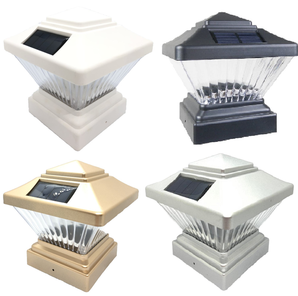 2-Pack Black / White / Copper / Silver 4" x 4" Solar Post Deck Cap LED Light