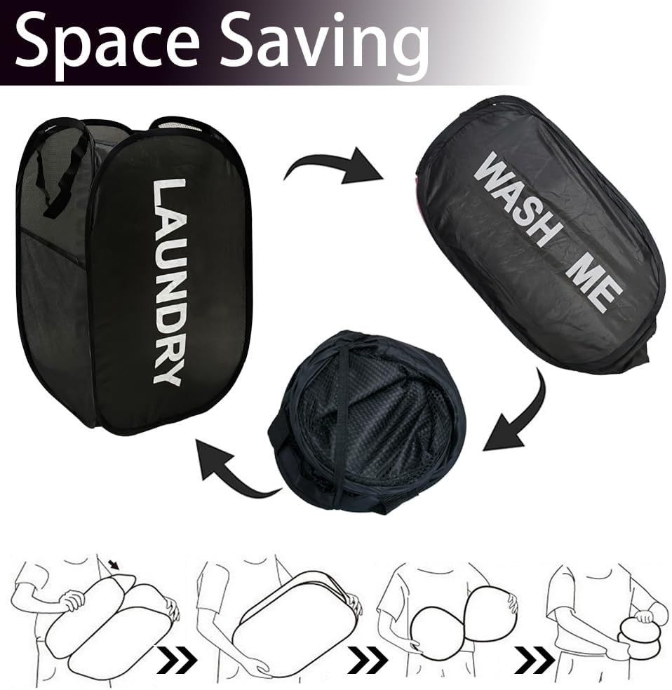 Collapsible Laundry Basket Foldable Hamper Pop Up Large, Black