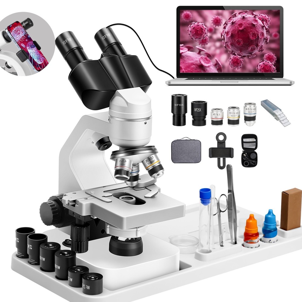 2000X zoom binocular optical microscope with electronic eyepiece, laboratory bin