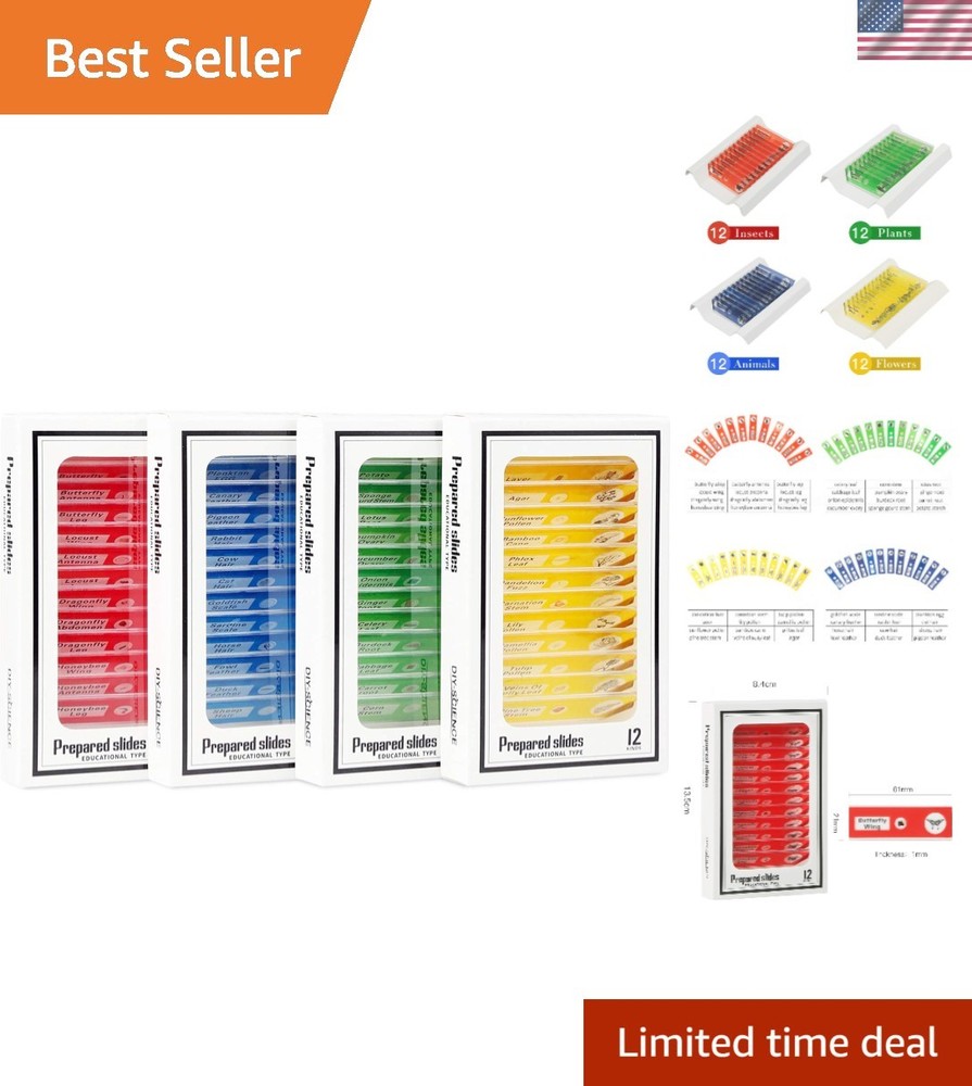 Educational Science Gift - 48 Prepared Microscope Slides for Kids’ Discovery