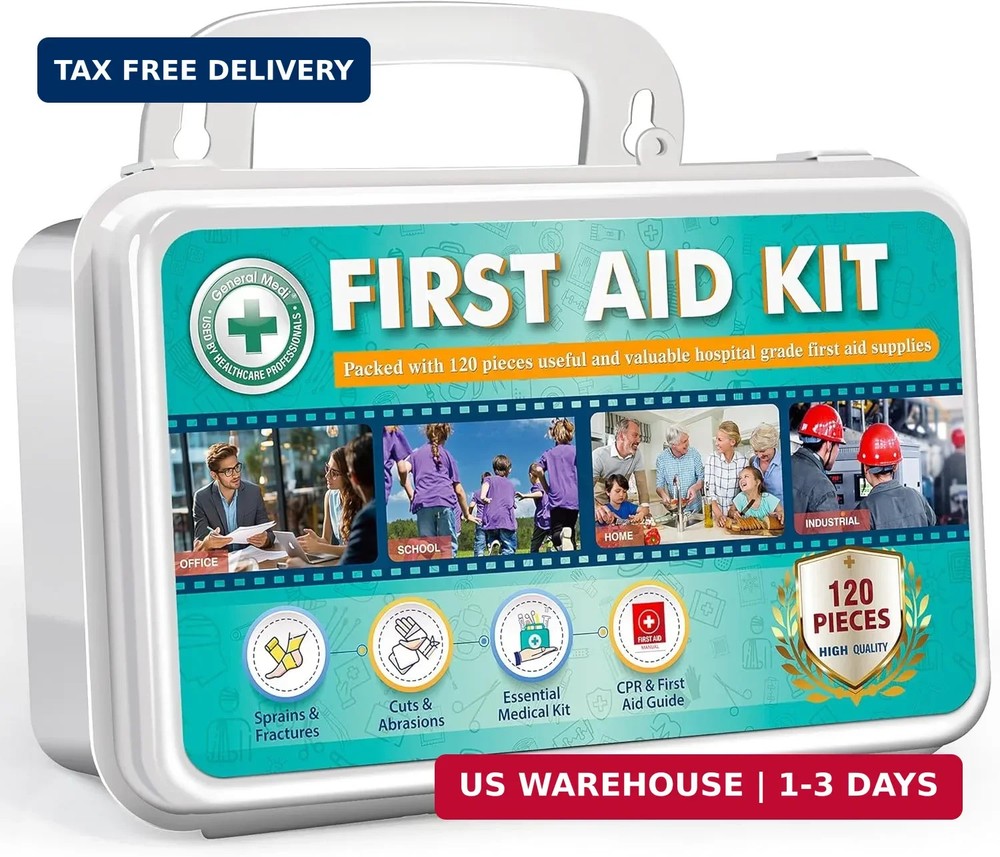 General Medi 120 Pieces Hardcase First Aid Kit - First Aid Box Includes Instant