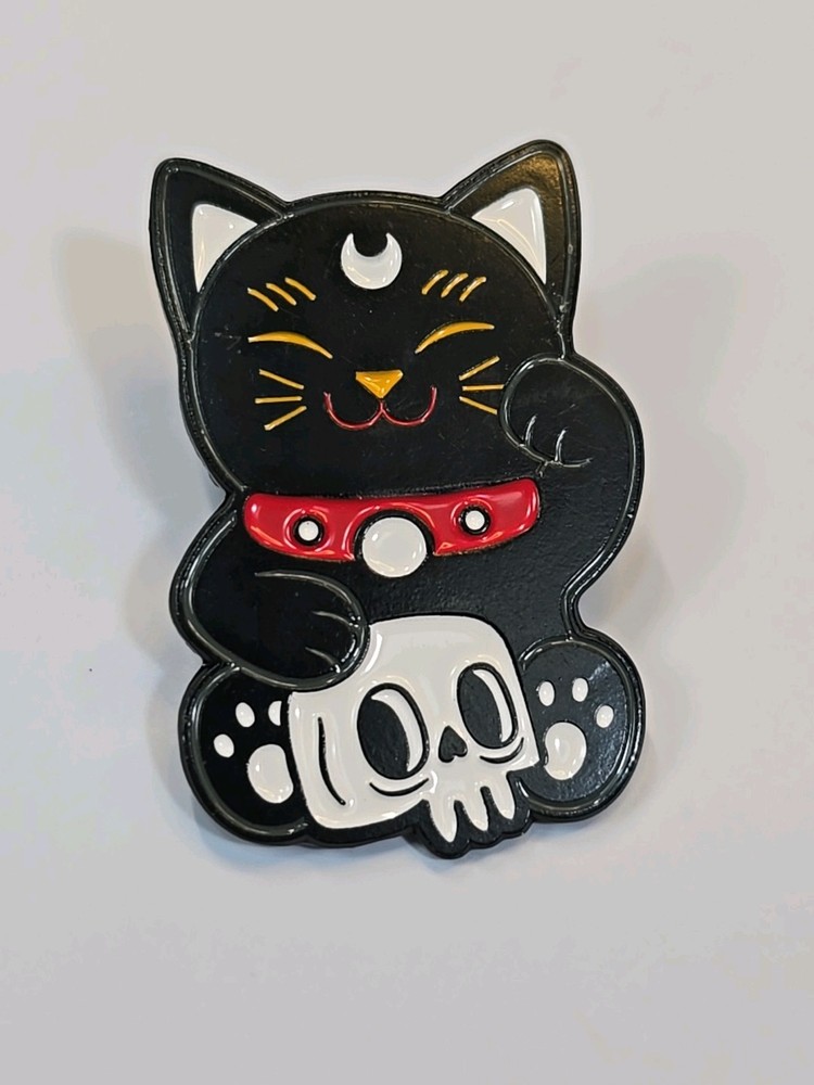 Lucky Black Cat With Skull Lapel Pin