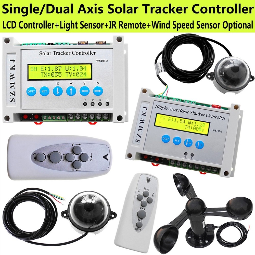 DC 12V/24V Single/Dual Axis Solar Sun Track Panel Tracker Controller +Anemometer
