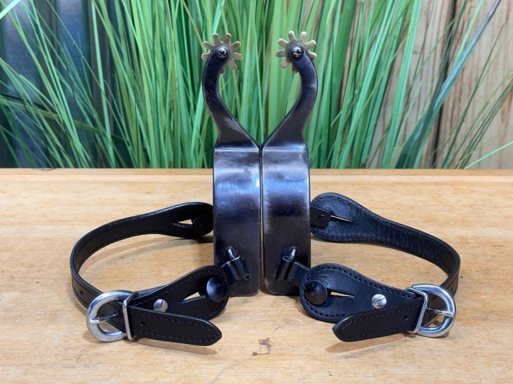 Black Western Spurs w Black Leather Straps