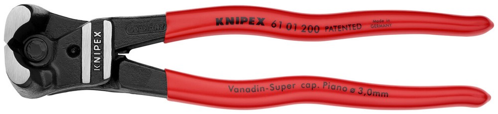 Knipex 61 01 200, High Leverage Bolt End Cutting Nippers, 8", Plastic Coating