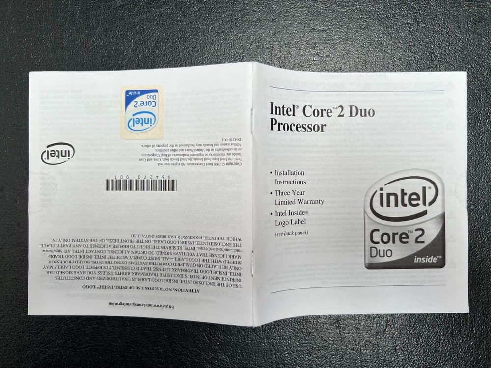 Intel Core 2 Duo Processor Installation Instructions with Logo Label D642