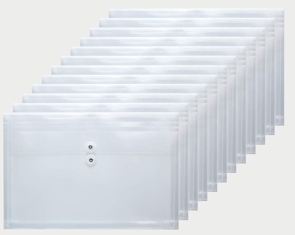 12 Pack Plastic Envelopes with String Tie Closure Clear File Folders