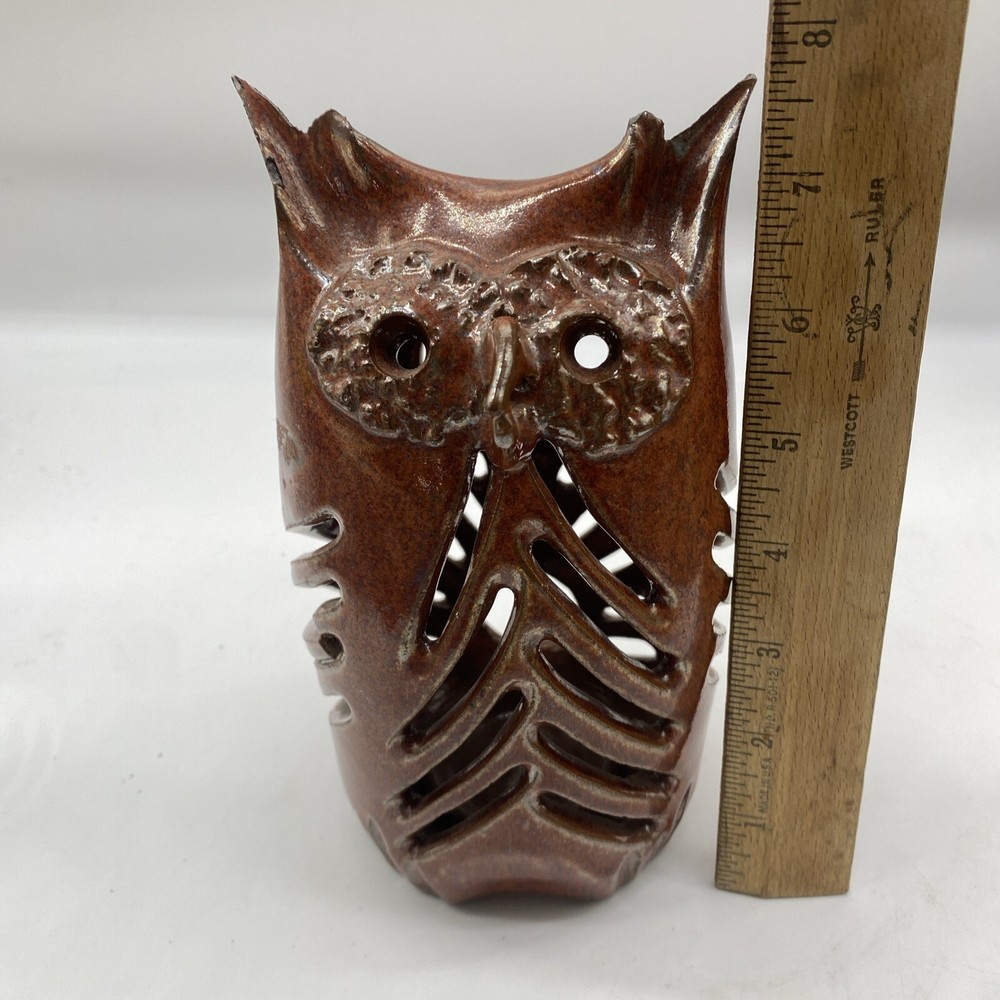 Art Pottery Owl Candle Holder