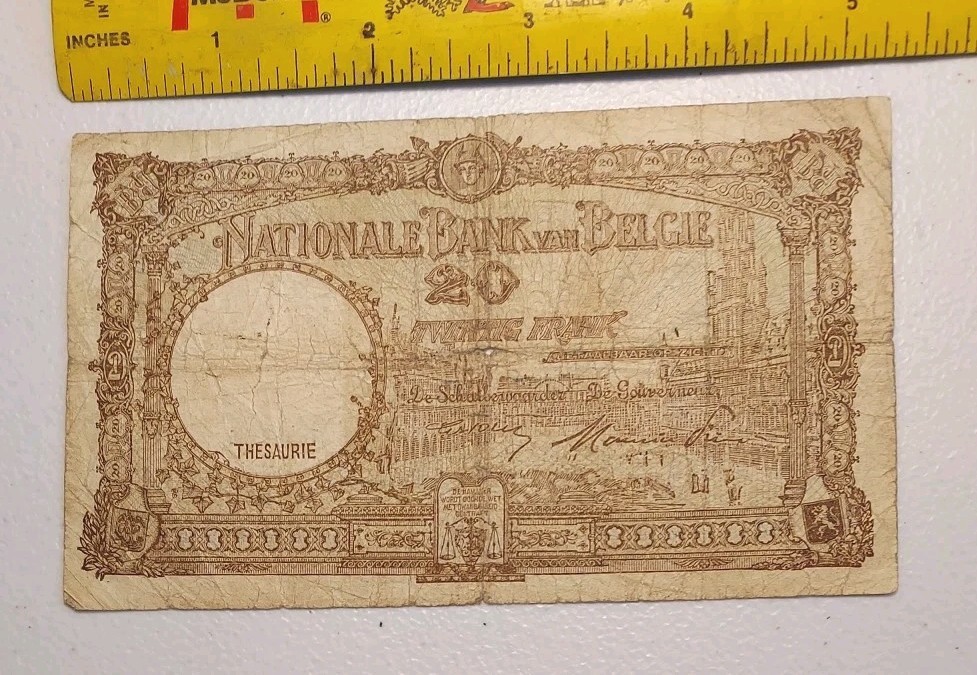 Old 1947 Belgium 20 Francs Banknote