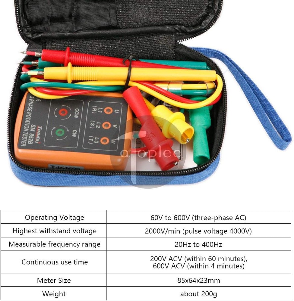 ATOPLEE 3 Phase Sequence Presence Rotation Tester 85x64x23mm, Orange (Colour)