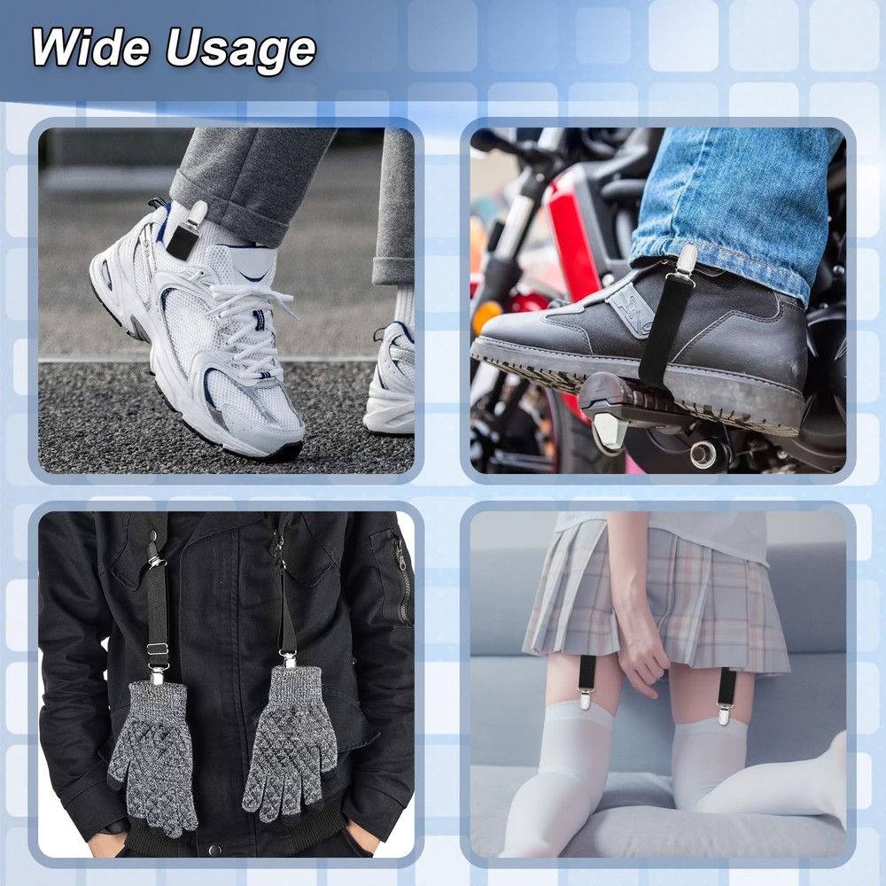 Cosmos 4 Pcs Adjustable Elastic Boot Straps Stirrup Pants Clips Black