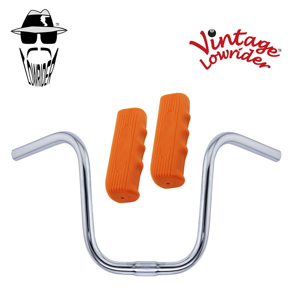 Original Lowrider 9" 25.4 U Handlebar Chrome Custom 120mm Grips Solid/Orange