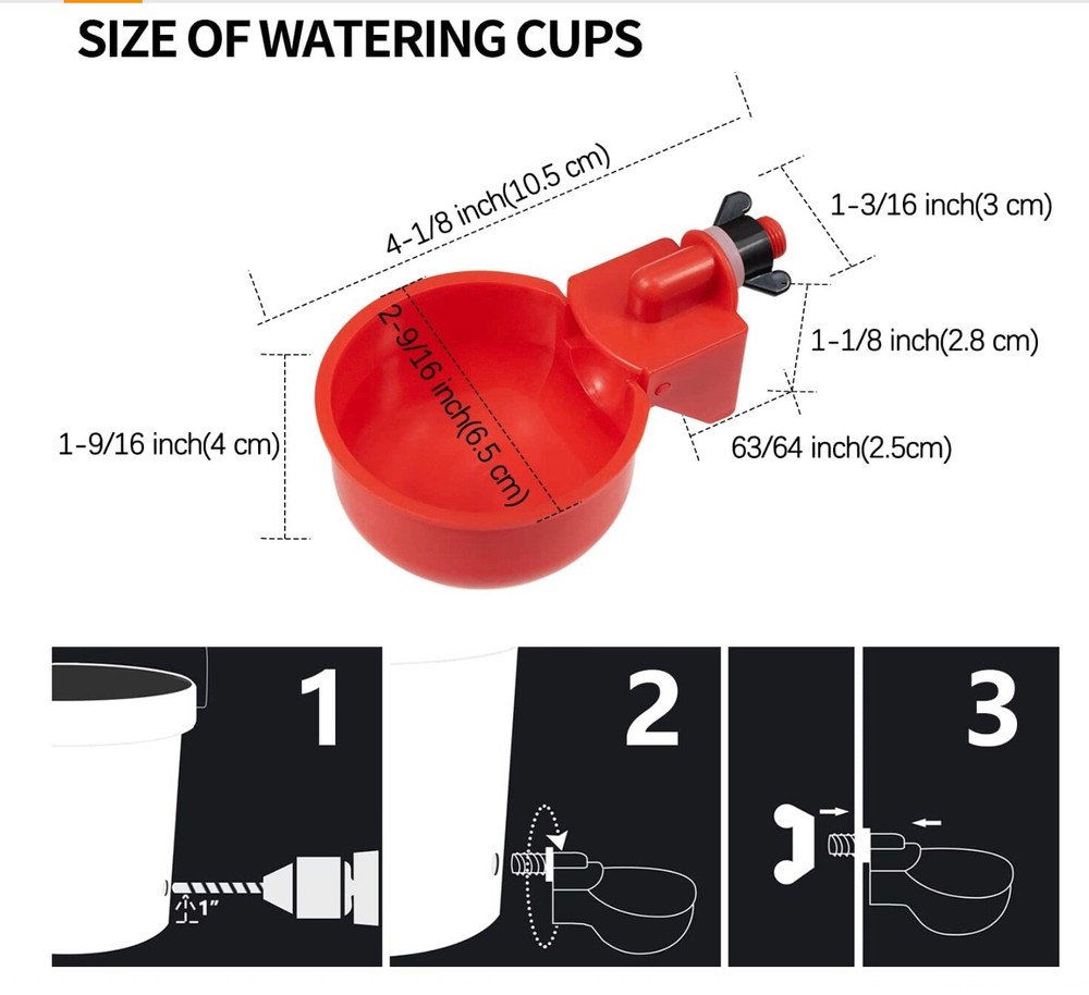 5 Chicken Automatic Water Cups Poultry Drinker Waterer Duck Quail Drinking