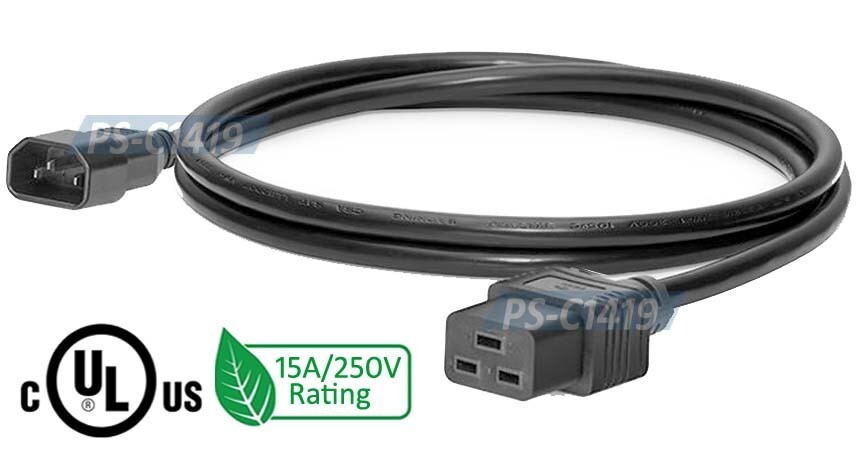 6FT C14 To C19 Power Extension Cord 15A 125V 14AWG For Data Servers Blade UPS