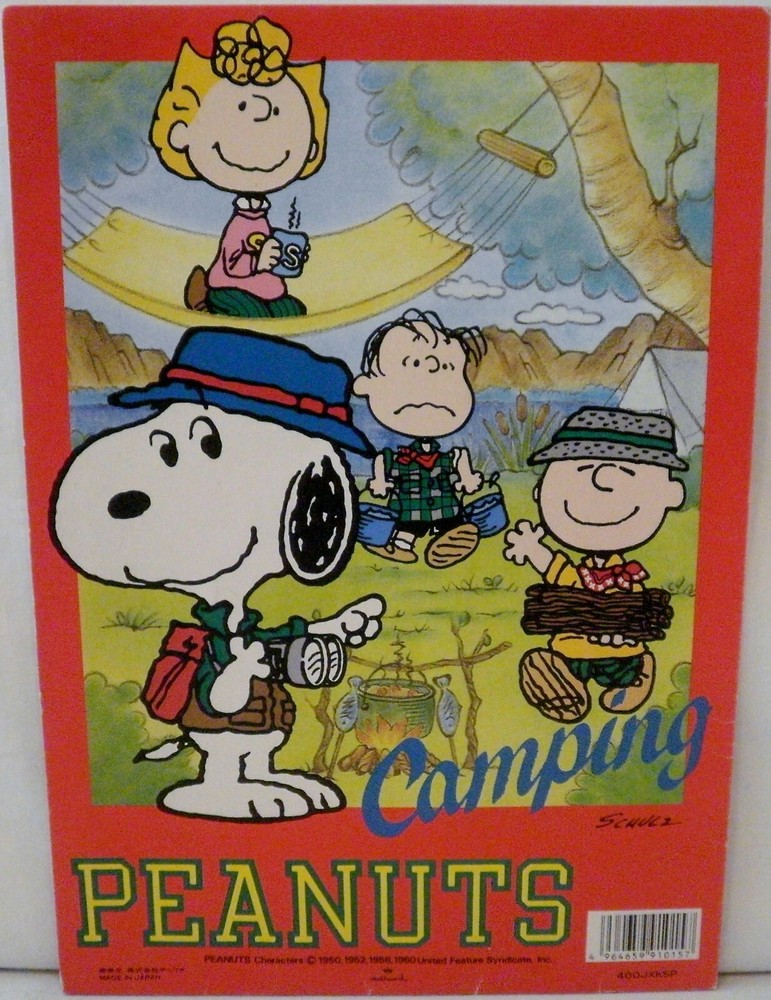 Hallmark Peanuts Camping Lined Stationery Booklet + Extra Sheets & Holder