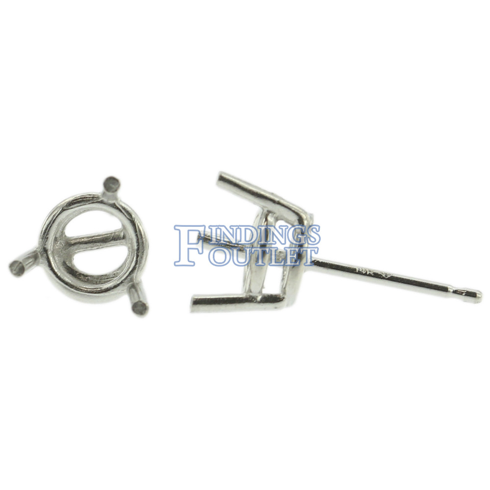 14k White Gold Round Wire Basket Stud Earring Mounting Setting Push Back Post