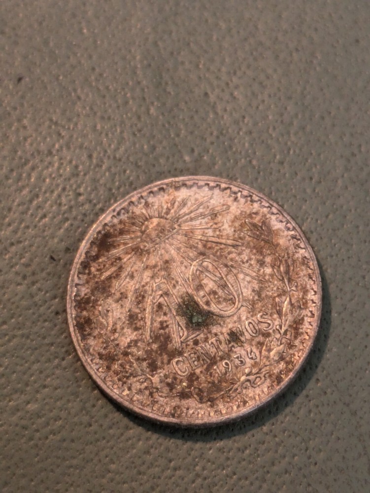 1934 Mexico 10 Centavos Silver Corrosion