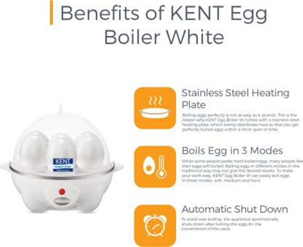 Kent Egg Boiler Cooker Poached Soft Medium Hard-Boiled Boiler 7Egg Capacity Easy
