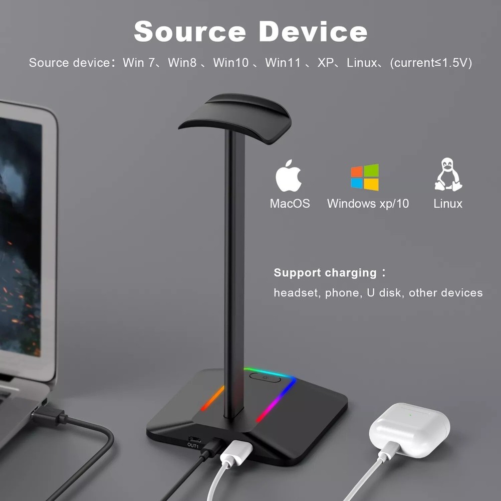 RGB Neon Light Gaming Headphone Stand