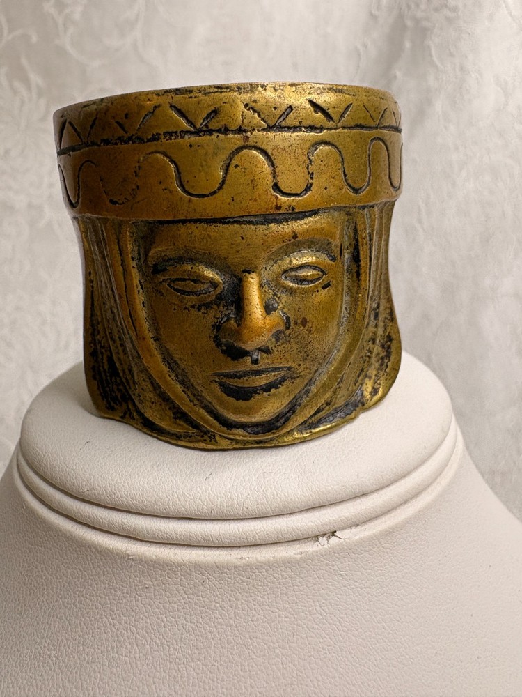 Vintage Solid Bronze Metal MatchHolder ~ Dual Sided Face