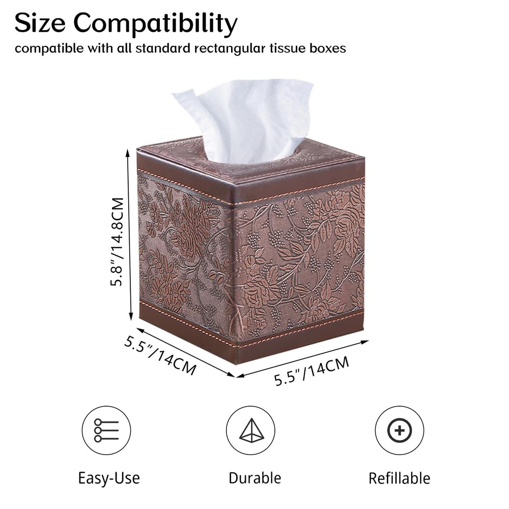 Leather Tissue Box Cover Square,Upgrade 99% Compatible Large Size,Cube Tissue...