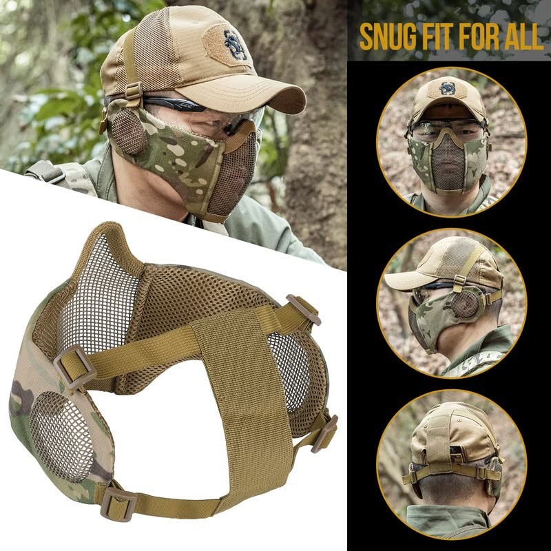 6" Foldable Half Face Airsoft Mesh Mask with Ear Protection - Tactical Lower Fac
