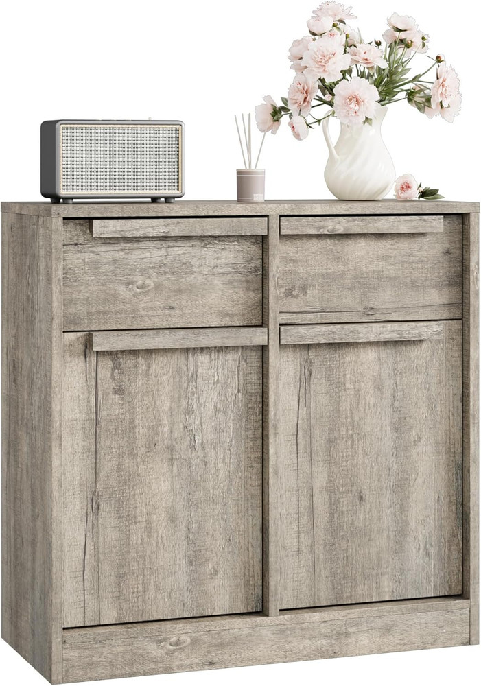 Modern Grey Sideboard Buffet Cabinet with 2 Drawers & Storage for Dining Room