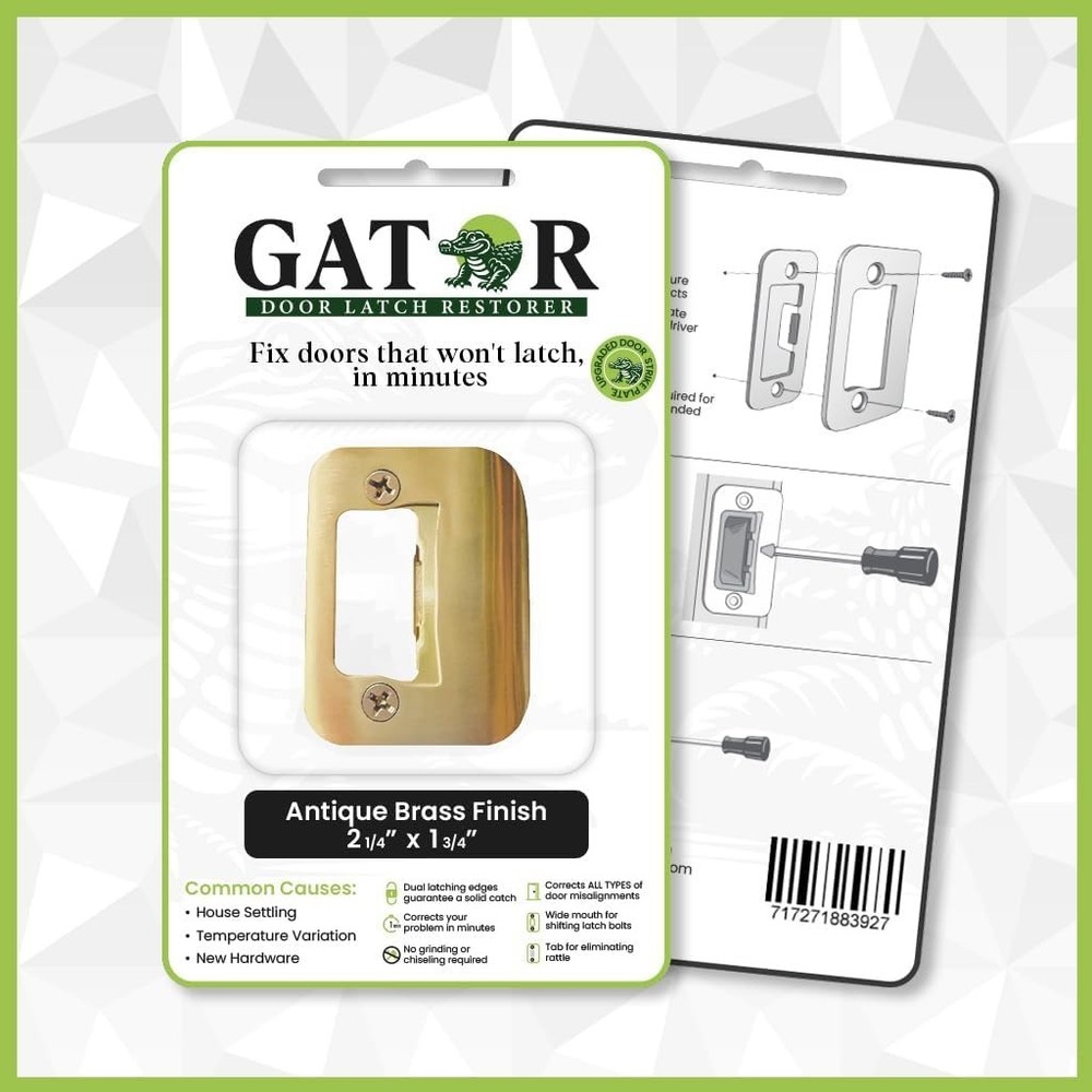 Gator Door Strike Plate 4-Pack, Easy Install | Bright Brass