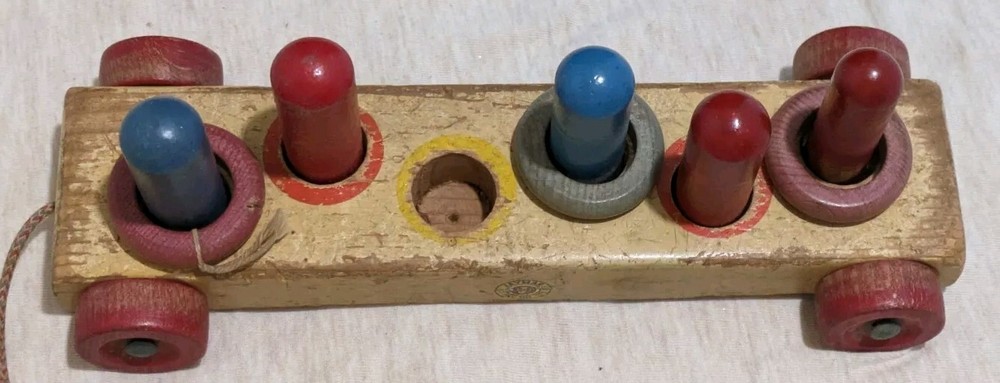 Vintage Jaymar Wooden Ring Toss Pull Toy