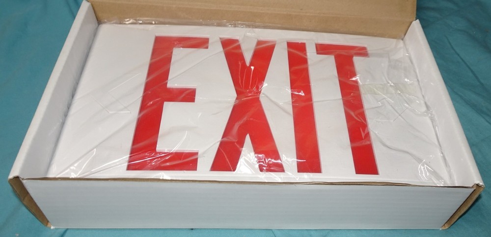 = Exitronix LED Exit Sign White Thermoplastic VEX-U-BP-WB-WH Double Sided RED