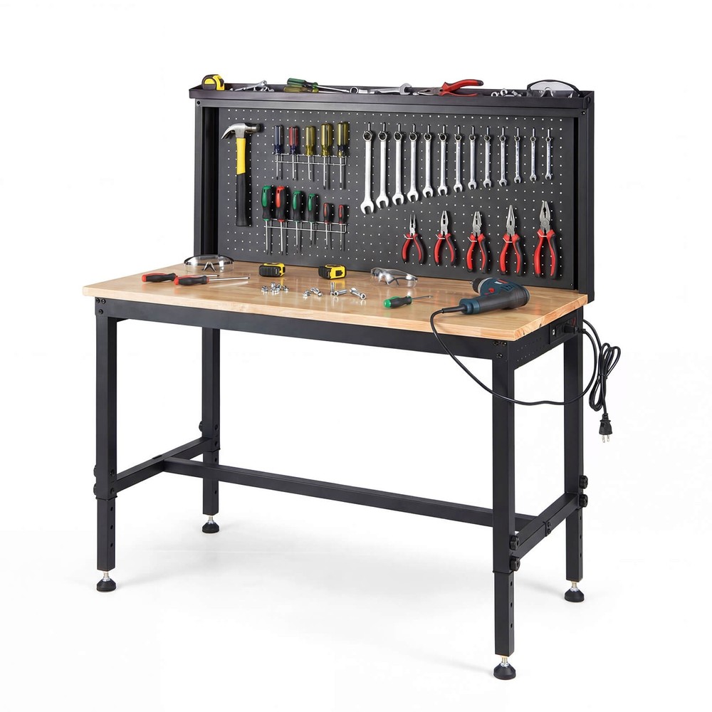 48" Heavy Duty Workbench w/ AC/USB Outlets and Pegboard, Max Load 2000 LBS