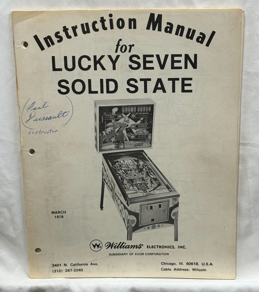 ORIGINAL-WILLIAMS-LUCKY SEVEN-INSTRUCTION MANUAL-CATALOG SUPPLEMENT