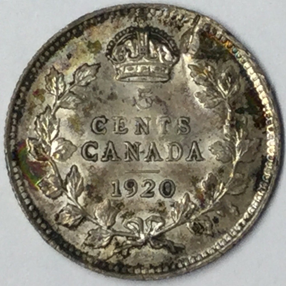 1920 5C Canada George IV Silver 5 Cents Mint Error BU #