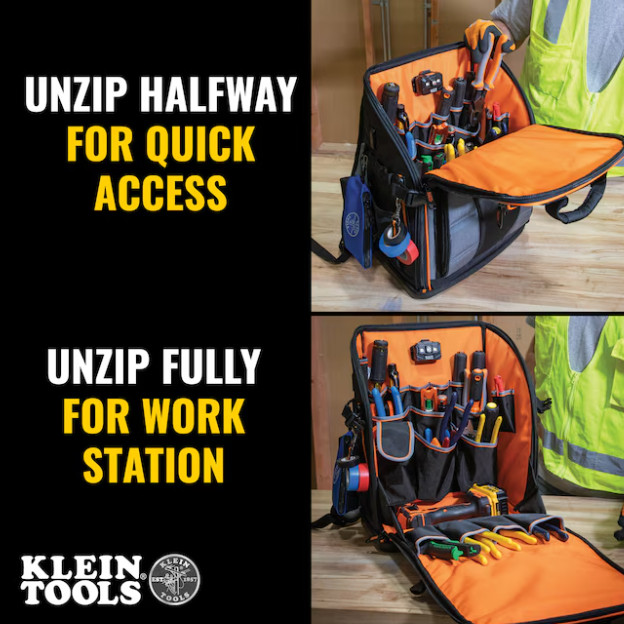 Klein Tools Tradesman Pro Tool Station Tool Bag Backpack, 27 Pockets