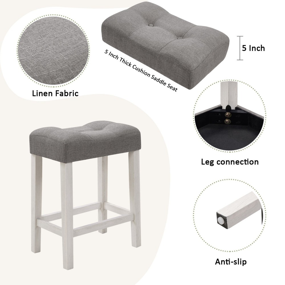Counter Height Bar Table Set with USB Port Modern 4 Piece w/ 3 Saddle Stools