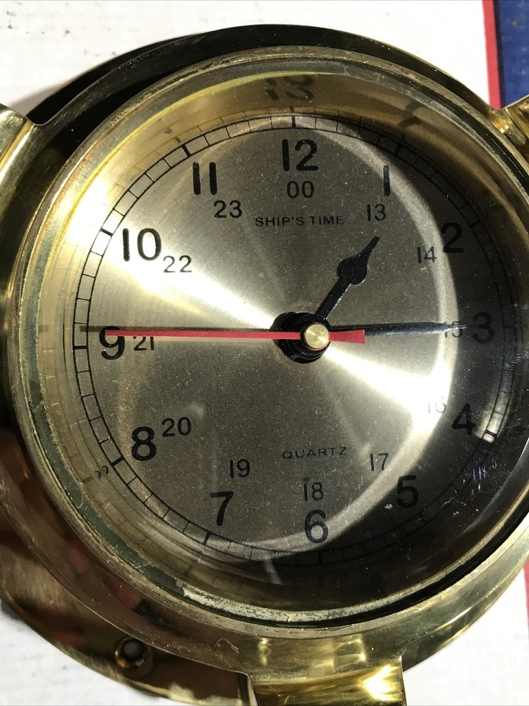 Vintage Solid Brass Quartz Ship's Time Wall Clock