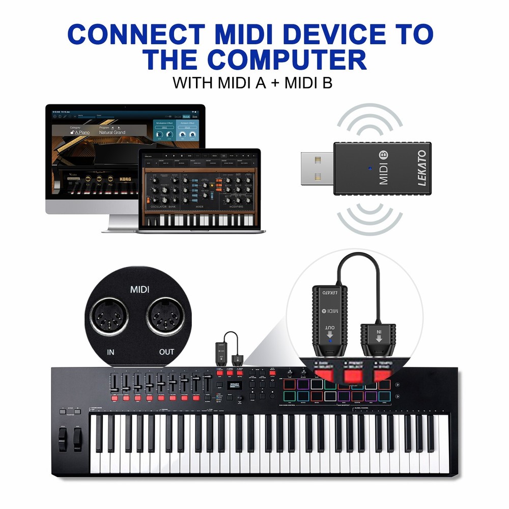 LEKATO Wireless MIDI Adapter bluetooth 5 PIN USB MIDI Interface Low Latency